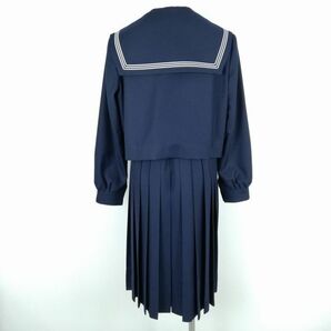 1円 セーラー服 ジャンパースカート スカーフ 上下3点セット 指定 大きいサイズ 冬物 白3本線 女子 中学 高校 紺 中古 ランクC EY8238の画像2