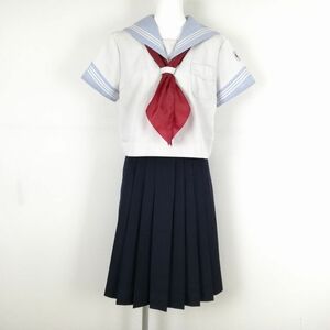 1円 セーラー服 スカート 上下3点セット 大きいサイズ 夏物 白3本線 女子 学生服 神奈川横浜隼人高校 白 制服 中古 ランクC EY8066