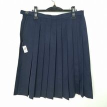 1円 スクールスカート 大きいサイズ 冬物 w80-丈62 紺 中学 高校 プリーツ 学生服 制服 女子 中古 IN4517_画像2