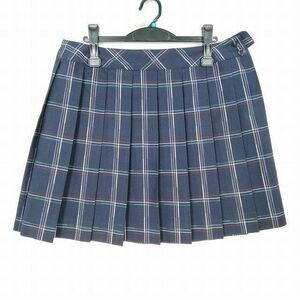 1円 スクールスカート 大きいサイズ 冬物 w78-丈47 チェック 中学 高校 プリーツ 学生服 制服 女子 中古 IN4669