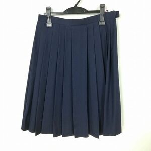 1円 スクールスカート 大きいサイズ 冬物 w72-丈62 紺 中学 高校 プリーツ 学生服 制服 女子 中古 IN4560