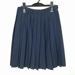 1円 スクールスカート 大きいサイズ 冬物 w75-丈60 紺 中学 高校 プリーツ 学生服 制服 女子 中古 IN4513