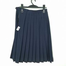 1円 スクールスカート 冬物 w66-丈66 紺 中学 高校 プリーツ 学生服 制服 女子 中古 IN4551_画像2