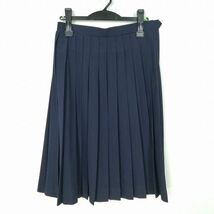 1円 スクールスカート 冬物 w66-丈66 紺 中学 高校 プリーツ 学生服 制服 女子 中古 IN4551_画像1