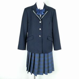 1円 ブレザー チェックスカート リボン 上下4点セット 大きいサイズ カンコー 冬物 女子 学生服 大阪芦間高校 紺 制服 中古 ランクC EY8422