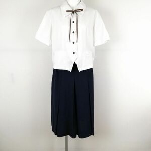 1円 ブラウス スカート 紐タイ 上下3点セット 大きいサイズ カンコー 夏物 女子 学生服 中学 高校 白 制服 中古 ランクC EY8000