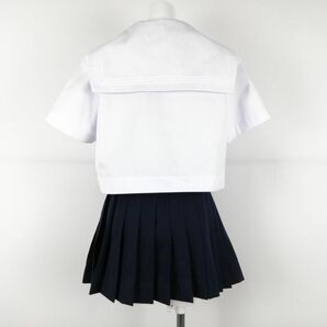 1円 セーラー服 マイクロミニスカート 上下3点セット 165A 大きいサイズ 夏物 白3本線 女子 筑紫女学園高校 白 中古 ランクC EY8101の画像2