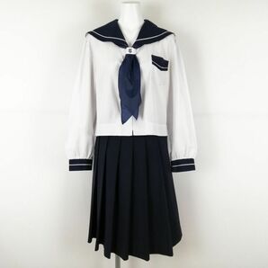 1円 セーラー服 スカート スカーフ 上下3点セット 大きいサイズ 中間服 白1本線 女子 学生服 鹿児島鶴丸高校 白 制服 中古 ランクC EY8427の画像1