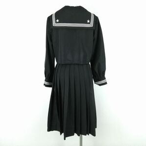 1円 セーラー服 スカート スカーフ 上下3点セット 冬物 白3本線 女子 学生服 静岡三島北高校 黒 制服 中古 ランクC EY8342の画像2