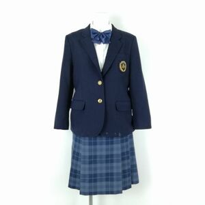 1円 ブレザー チェックスカート リボン 上下4点セット M トンボ 冬物 女子 学生服 千葉聖徳大学短期大学部 紺 制服 中古 ランクC EY8434