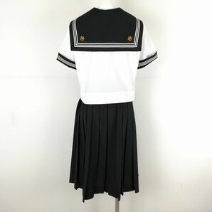 1円 セーラー服 スカート スカーフ 上下3点セット 夏物 白3本線 女子 学生服 静岡長岡中学 白 制服 中古 ランクC EY8442の画像2