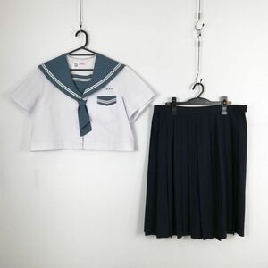 1円 セーラー服 スカート 上下2点セット 大きいサイズ 特大 夏物 白2本線 女子 学生服 鹿児島松元中学 白 制服 中古 ランクC EY8462