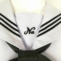 1円 セーラー服 スカート スカーフ 上下3点セット 大きいサイズ 夏物 黒3本線 女子 学生服 兵庫灘中学 白 制服 中古 ランクC EY8440_画像4