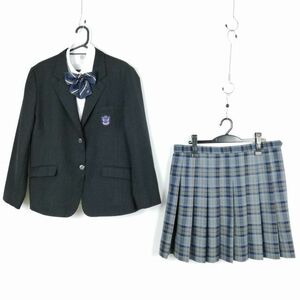 1円 ブレザー チェックスカート 上下4点セット 大きいサイズ 特大 冬物 学生服 東京都立第五商業高校 グレー 制服 中古 ランクB EY8340