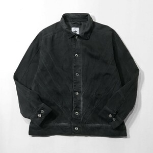 レアデザイン 製品染め USED加工 アディダス オリジナルス adidas FSHN DENIM JKT デニム トラック ジャケット M 黒 ジージャン