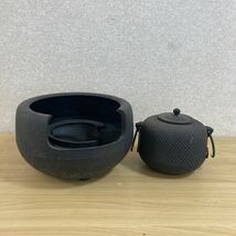 南部鉄器 南部鉄瓶 鉄器 鉄瓶 釜 茶釜 五徳 銘 詳細不明 あられ 金属工芸 工芸品 コレクション アンティーク レトロ 重量10.1kg 3 ス 5215_画像1