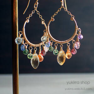 Art hand Auction ●yukirra shop●Citrine & gemstone chandelier earrings, handmade, Accessories (for women), earrings, earrings