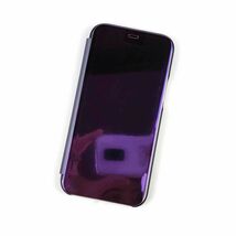 iPhone 15 Plus用 鏡面 手帳型ミラーフリップケース カバー 半透明 パープル_画像1
