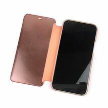 iPhone 15 Plus用 鏡面 手帳型ミラーフリップケース カバー 半透明 ピンク_画像3