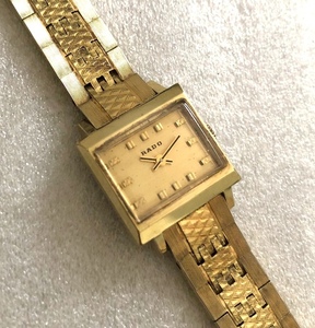 RADO スクエア 手巻 レディース 稼動品 ウォッチ GOLD カラー 機械式 ブレスレット VINTAGE アンティーク 好きに も ドレス 時計 ラドー 