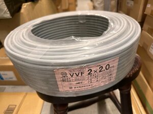 菅波電線　600Vビニル絶縁ビニルシースケーブル(平形)　VVF 2×2.0mm　灰　100m　2