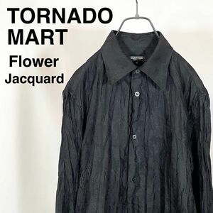 美品 トルネードマート(TORNADO MART) 花柄 フラワー ジャガード 長袖 シャツ シワ加工 M サイズ 黒 ブラック