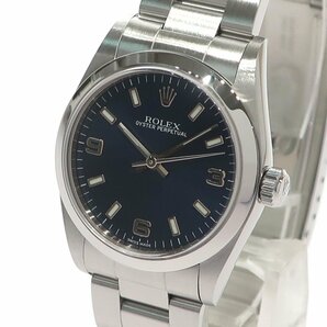 1円スタート 新品同様 稼働品 ROLEX ロレックス オイスターパーペチュアル 77080 P番 自動巻き スムースベゼル シルバー SS 青文字盤の画像2