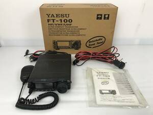 1円スタート YAESU 八重洲 HF/VHF/UHF ALL MODE トランシーバー 無線 FT-100 通電 元箱 説明書 電源コード マイク付き MH-42B