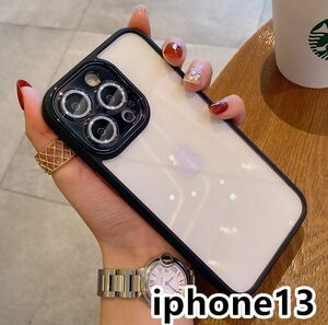 iphone13ケース カーバー レンズ保護付き　透明　お洒落　韓国　軽量 ケース 耐衝撃 高品質 ブラック139