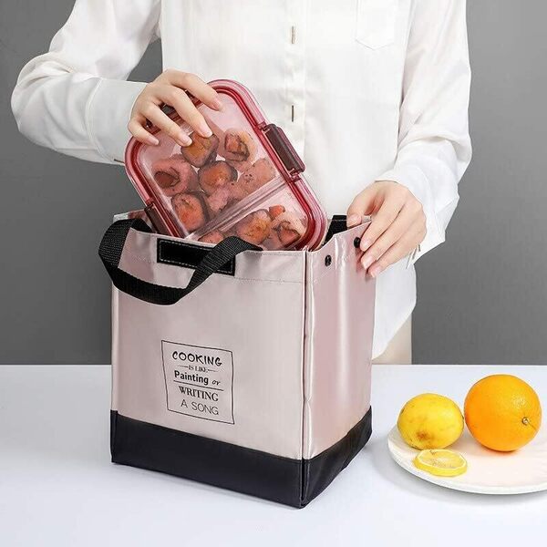 ピクニック用 大きな ランチバッグ 保冷バッグ お弁当袋 ピンク メタリック