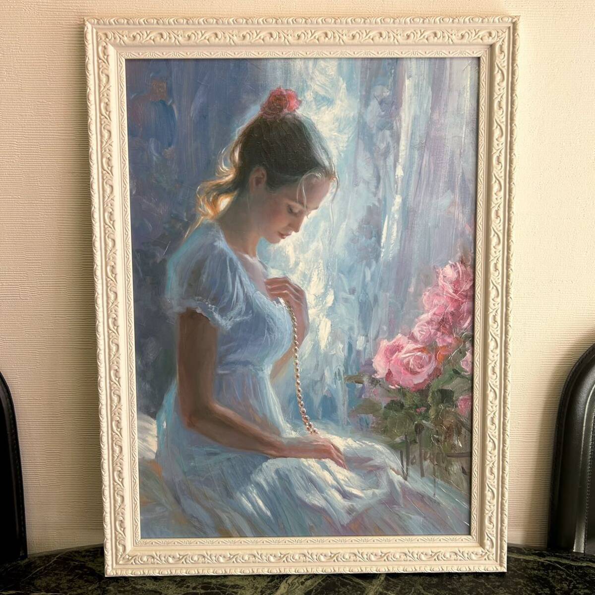 [In-store item] List price 16, 000 yen★ U-Power Art Frame Women's Painting Art Panel Figure Painting Framed Girl Interior Light Blue Wall Hanging UV Print, furniture, interior, interior accessories, others