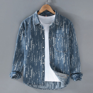 デニムシャツ　シャツジャケット　ダメージ加工　新品*メンズ　長袖シャツ　カジュアル　トップス　ウエスタンシャツ【G159】ブルー　XL