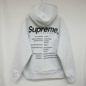 【1円】良好 国内正規 Supreme 23SS Worldwide Hooded Sweatshirt ワールドワイド パーカー カナダ製 バックロゴ Ash Grey グレー M