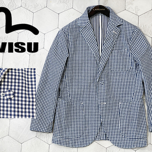 廃番 エヴィス【EVISU】名作 マディソン2 MADISON ギンガムチェック柄 コットン 段返り3B テーラードジャケット 38