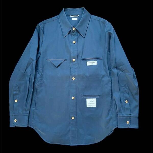 トムブラウンTHOM BROWNE NEW YORK金ボタン インサイドアウトスナップフロントシャツジャケット (マッキントッシュ)ネイビー(紺)サイズ2