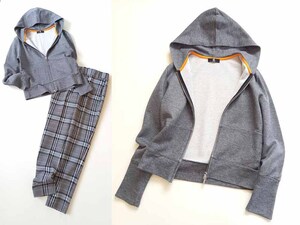 PS Paul Smith / ポール・スミス PS刺繍入り ダブルジップパーカー ショート丈 Ｍ/灰メランジグレー