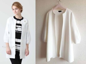 TO BE CHIC / toe Be Schic Y47.300 spring outer trim fading te-to long Zip cardigan white 