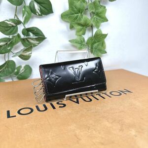 1円 LOUIS VUITTON ルイヴィトン ヴェルニ キーケース ミュルティクレ4 シリアルナンバー CA1016 ブラック × ピンク 男女兼用