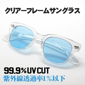 サングラス ウェリントン クリアーフレーム ブルーレンズ メンズ レディース 新品