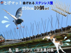 鳥よけ (スパイク 10個 250cm) 鳩よけ 100%ステンレス製 ステンレススパイク 鳥よけスパイク フン害防止 とげマット ネコ 2m50cm 2500mm 0