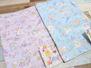 ＊30×40cm＊ハンドメイド＊裏地付ランチョンマット2枚セット＊給食＊ユニコーン・ピアノ柄紫・水色＊入園・入学・新学期準備＊小学校