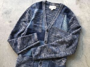 DENIM&SUPPLY ラルフローレン パッチワーク仕様 インディゴ染め ニットカーディガン M 175/96A メンズ セーター リネン 麻