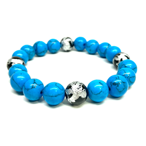 10mm four god . silver carving onyx × turquoise Power Stone bracele natural stone .. rise better fortune luck with money love . amulet blue dragon white .....#1