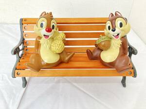 【IE2】(O)希少 チップとデール Chip Dale チップ＆デール 加藤工芸 KATO KOGEI ベンチ フィギュア Disney W37.5×D19×H26㎝ 中古現状品