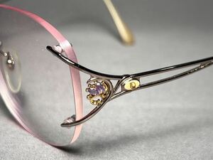 VINTAGE【LANCEL/ランセル】LS-560 宝飾デザイン リムレス ツーポイント眼鏡フレーム ゴールド ヴィンテージ オールド