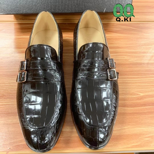 高級品 クロコダイルレザー 本物保証 靴 25.0cm－26.5cm 黒 スリッポン ビジネスシューズ ワニ革 黒