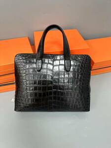  regular price 40 ten thousand jpy super crocodile wani leather original leather . leather business bag handbag bag A4/PC correspondence men's handbag black 