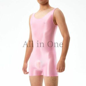 112-106-23 gloss gloss lustre men's no sleeve cosplay [ pink,XL size ] man Jump suit ero sexy costume.2