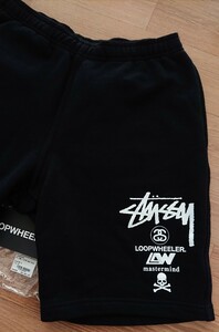 新品 黒M ループウィラー stussy mastermind コラボ スウェット ショーツ 短パン ハーフパンツ マスターマインド loopwheeler 