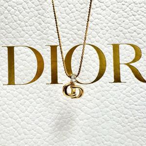 【鑑定済】Dior ディオール ネックレス ラインストーン CDロゴ ヴィンテージ ゴールド コスチュームジュエリー